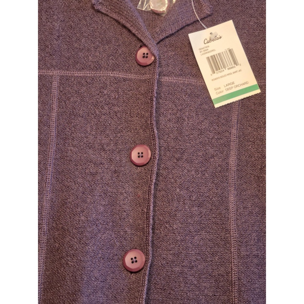 Cabela's Boiled Wool Cardigan Sweater Womens Large Deep Orchard Button Up NWT - Picture 4 of 13